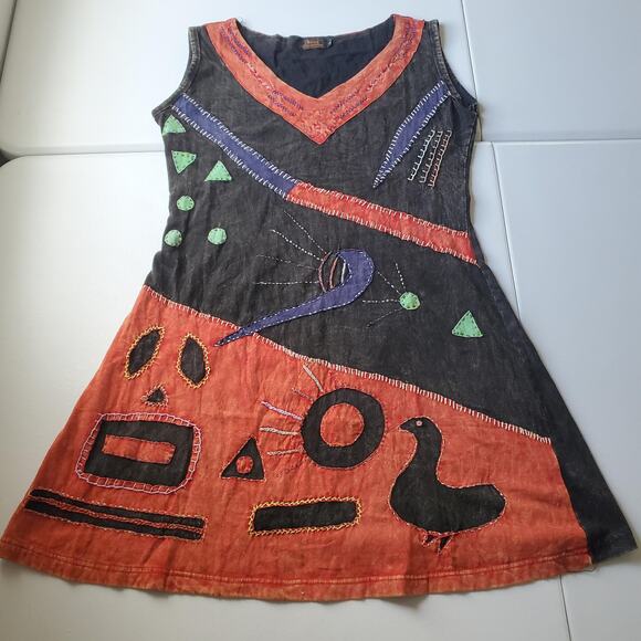 Rising International Dresses & Skirts - Rising International Dress Womens Large Black Boho Hippie Embroidered Sundress